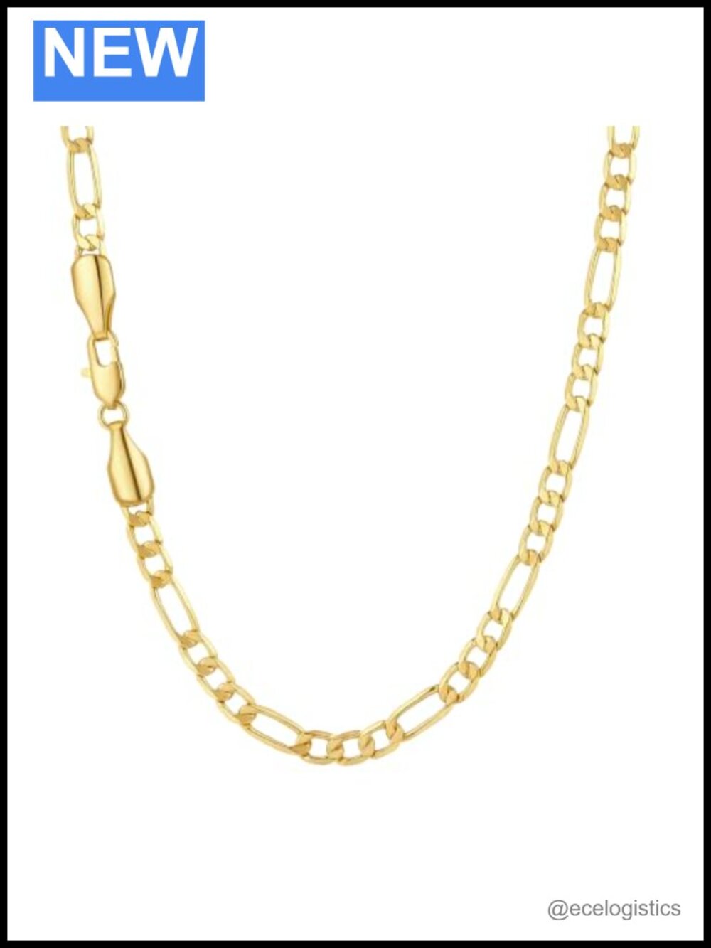 14K Gold Plated Figaro Chain Necklace 3mm Lobster Clasp 16-30in
